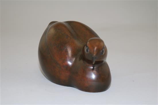 A Simon Gudgeon bronze model Little Grebe, L.5.5in.